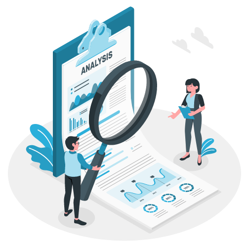 two people analyzing a report with graphs and charts